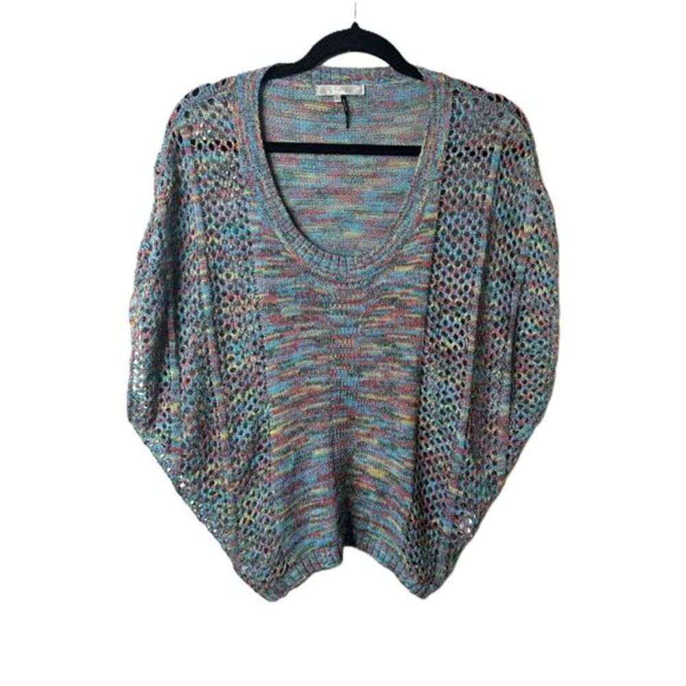 FATE Sweater Womens Size Small Multi Color Knit V Neck Short Sleeve